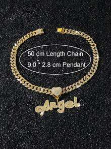 1pc Men's Fully Iced-Out Cuban Link Chain Necklace With Angel Pendant, Hip Hop Style - Style a - View 6