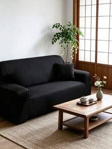 1 pezzo Copridivano minimalista classico di colore unito e 1 pezzo di federa per cuscino abbinata, non imbottita, copridivano elastico e antipolvere per tutte le stagioni, con copertura completa, adatto per soggiorno e camera da letto - nero - Visualizzare 8