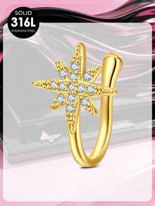 时尚假鼻环，无需穿孔即可佩戴，U型假鼻环饰品，精致假鼻圈，女士仿鼻环，金色夹式假鼻环 - 金色 - 查看 11