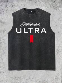 Michelob Ultra Golf Beer Graphic Sleeveless Tank Design Reversible Printed Vest Men's And Women's Casual Washed Cotton Vest Machine Washable Comfortable And Fit For All Seasons Versatile Casual Style Suitable For Outdoor Streets Can Be Worn At Home Or When Going Out Comfortable Fabric Men's And Women's Sleeveless Top Suitable For Casual Wear In All Four Seasons - màu đen - Xem 2