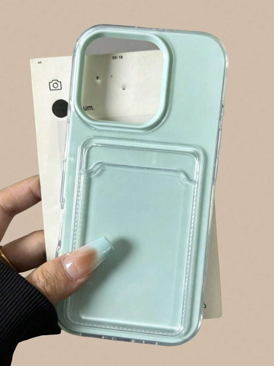 二合一糖果色卡槽手机壳，兼容 16、15、14、13、12、11 Pro Max、16 Plus，简约防震透明软壳 - 薄荷綠 - 查看 1