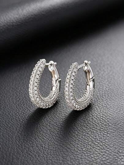 1 Đôi bông tai hình móng ngựa phong cách hiphop đính đá Zirconia dành cho nam, mạ bạc, trang sức đôi, thích hợp làm quà tặng cho lễ hội âm nhạc, tiệc tùng, kỷ niệm, sinh nhật cho bạn trai.