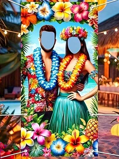 Tropische Hawaii Beach Party Hintergrund Banner - Lebendige Hohlpolypropylendekoration mit Palmen und tropischen Blumen (Pink, Gelb, Orange, Lila, Blau und Grün), perfekt für Aloha-Themen Dekoration, Beach-Themen Events und Fotoshootings, Beach-Accessoires