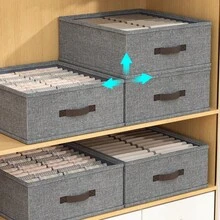 1个可水洗灰色双排衣物收纳盒，方便换季整理，可折叠大容量抽屉式家用收纳盒，易于携带 - 灰色 - 查看 4
