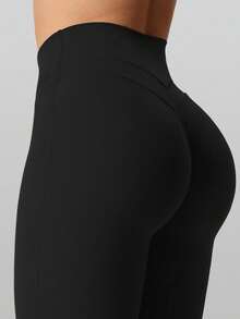 RUNONWHEELS 5 Hoher Bund Schlaghose, Alltags Fitness Sport Leggings, Damen Po-Anhebende Yoga Hose, Damen Hoher Bund Kreuz-Schlaghose - Schwarz - Übersicht 3