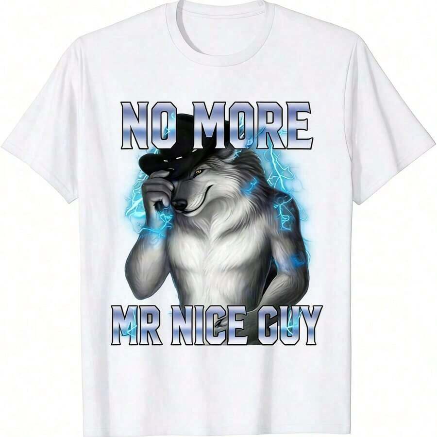 2026 Summer ShirtsNo More Mr Nice Guy Funny Wolf Unhinged Brainrot-ShirtLoose And Comfortabletops Graphic Tee Shirts Western Graphic Tees Men Clothes Camisas Para Hombre Graphic Tees Women Clothes Summer Tops Summer Clothes Graphic Tees - 白色 - 查看 1