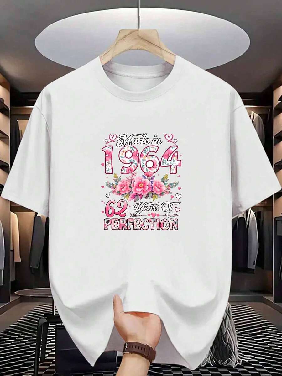 Camiseta de Algodón para Hombre Hecha en 1964, 62 Años de Perfección, Estampado Floral, Algodón Puro, Impresión Premium, Duradera, Moda Casual - Blanco - Ver 1