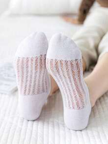 5 Pasang Kaos Kaki Wanita Silikon Anti Selip Tak Terlihat, Kaos Kaki Jala Warna Polos Pendek Tipis Bernapas Lembut Tak Terlihat untuk Musim Panas (Tanpa Karton) - MultiWarna - View 3