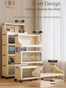 40cm/15.7in - 60cm/23.6in Wide Plastic Storage Cabinet, Multi-Layer Foldable Storage Box, Kitchen Dining Utensil Cabinet, Kitchen Organizer Rack, Living Room Toy Cabinet, Slim Gap Organizer, Kitchen Slim Storage Cabinet, Christmas Gift, Storage Box, Under Bed Storage - Clear - View 5