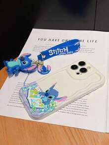 Disney Has Authorized, Phone Case - Chain Set, The Stitch Lilo & Stitch Phone Case Plus A Silicone 3D Or Fluffy Style Stitch Bracelet With Metallic Ring Removable Bracelet, Stitch And Angel Pattern, Compatible With Iphone 17/16/15/14/13/12/11/XS/XR/X Plus Pro Max, Wavy Design Phone Case For Girl, A Stylish Cartoon Summer Phone Case, The Perfect Gift Choice, Phone Protection, Durable Phone Cover, Great Gift For Friends And Family - 白色款式A - 查看 5