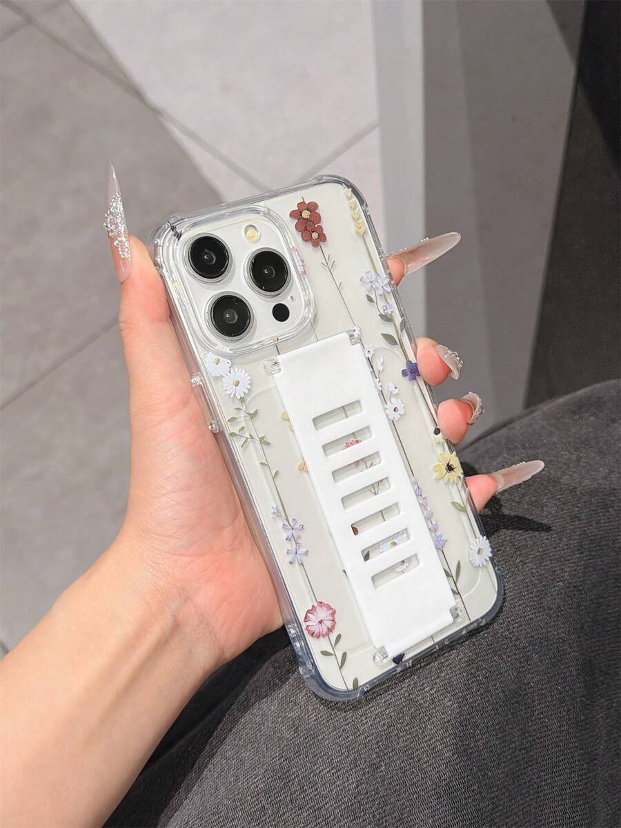 1 pieza Funda suave de TPU transparente con correa de muñeca de silicona, a prueba de golpes, con estampado UV de borla y flor, compatible con iPhone 7/8/7 Plus/8 Plus/X/XS/XR/XS Max/11/11 Pro/11 Pro Max/12/12 Pro/12 Pro Max/12 Mini/13/13 Pro/13 Pro Max/13 Mini/14/14 Pro/14 Pro Max/14 Plus/15/15 Pro/15 Pro Max/15 Plus - Multicolor - Ver 1
