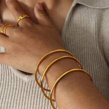 3pcs Stainless Steel Gold Color Bangle Bracelet Set, Women's Stackable Bracelets, Suitable For Daily Wear, Party And Gift Occasions - 3-piece Set - View 2