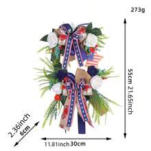 1个，21.65英寸美国独立日人造花环，包含人造花、星星和蝴蝶结，适用于节日主题派对、家庭聚会、活动装饰、办公室、橱窗展示、氛围悬挂装饰、礼品、纪念品。 - 彩色 - 查看 4
