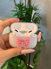 INS 3D珍珠水钻蝴蝶结耳机盒，耳机充电盒保护套 - 彩色 - 查看 5