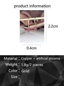 1 Pair Minimalist Square Pomegranate Red Glass Earrings - Hot Pink - View 5