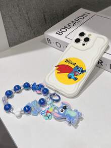 Disney Has Authorized, Phone Case - Chain Set, The Stitch Lilo & Stitch Phone Case Plus A Silicone 3D Or Fluffy Style Stitch Bracelet With Metallic Ring Removable Bracelet, Stitch And Angel Pattern, Compatible With Iphone 17/16/15/14/13/12/11/XS/XR/X Plus Pro Max, Wavy Design Phone Case For Girl, A Stylish Cartoon Summer Phone Case, The Perfect Gift Choice, Phone Protection, Durable Phone Cover, Great Gift For Friends And Family - 白色款式B - 查看 6