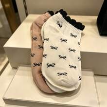 5 Pairs Women's Short Socks, Bow & Floral Pattern Mid-Calf Socks, Suitable For All Seasons, Random Colors - Multicolor - View 3