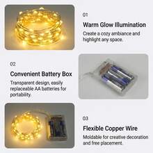 1条5米50LED/10米100LED串灯,电池供电,暖白/白/彩色,最适合花园/庭院/树木/房间装饰(不含电池) - 彩色 - 查看 6
