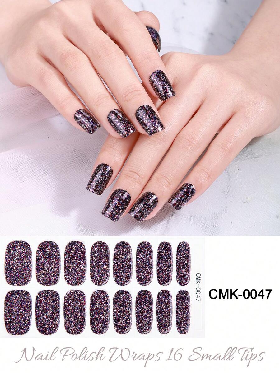 16 miếng dán móng tay gel bán khô màu trắng sữa, màu sắc thời trang, độ che phủ cao, bền lâu. - Màu tím - Xem 1