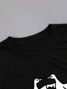 Camiseta de manga corta con estampado de pato para mujer de talla grande, camiseta gráfica, top de verano para mujer-Vintage Street Style Unisex Loose Cotton Short Sleeve Crew Neck T-Shirt - Negro - Ver 3