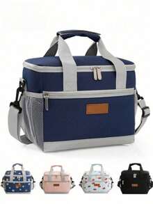 1 Daisy/Cherry Print Insulated Lunch Bag With Shoulder Strap, Leakproof Thermal Bento Box With Thick Aluminum Foil Lining, Reusable Lunch Box For Office Picnic Hiking Beach, Large Capacity For Food And Drinks, Suitable For Women And Adults For Work, School, Office, Picnics, Travel, And Camping - Multicolor - View 1