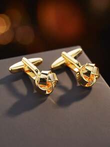1 Pair Fashionable Gold Single-Layer Twist Design Cufflinks For Men - Yellow Gold - View 1