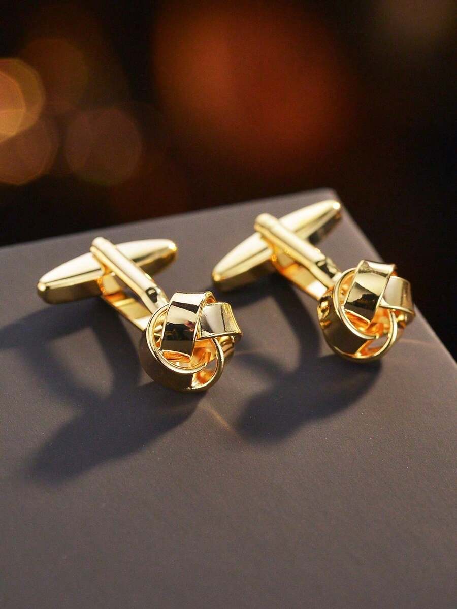 1 Pair Fashionable Gold Single-Layer Twist Design Cufflinks For Men - Yellow Gold - View 1
