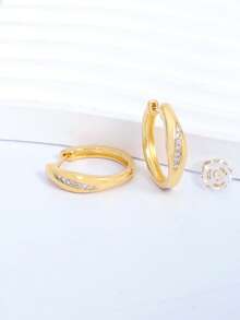 Khuyên tai vòng bằng bạc 925 không gây dị ứng, đính đá Cubic Zirconia, thiết kế tối giản tinh tế, phù hợp để đeo hàng ngày, quà tặng sinh nhật. - Vàng - Xem 4