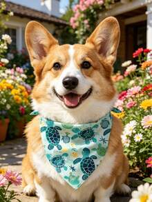 Sea Turtle Print Pet Bandana, Summer Ocean Style Pet Triangle Scarf, Soft Breathable Adjustable Neckerchief For Small Medium Large Dogs Cats, Beach Vacation Photo Prop - Multicolor - View 5