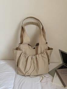 New Fashion Fabric Shoulder Bag, Large Capacity Tote Bag, Crossbody Bag For School And Commute - Khaki - View 8