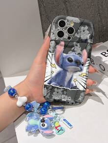 Disney Has Authorized, Phone Case - Chain Set, The Stitch Lilo & Stitch Phone Case Plus A Silicone 3D Or Fluffy Style Stitch Bracelet With Metallic Ring Removable Bracelet, Stitch And Angel Pattern, Compatible With Iphone 17/16/15/14/13/12/11/XS/XR/X Plus Pro Max, Wavy Design Phone Case For Girl, A Stylish Cartoon Summer Phone Case, The Perfect Gift Choice, Phone Protection, Durable Phone Cover, Great Gift For Friends And Family - 白色款式B - 查看 5
