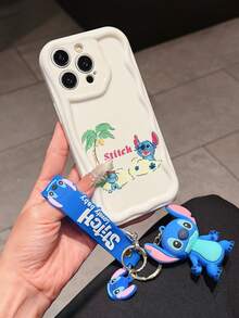 Disney Has Authorized, Phone Case - Chain Set, The Stitch Lilo & Stitch Phone Case Plus A Silicone 3D Or Fluffy Style Stitch Bracelet With Metallic Ring Removable Bracelet, Stitch And Angel Pattern, Compatible With Iphone 17/16/15/14/13/12/11/XS/XR/X Plus Pro Max, Wavy Design Phone Case For Girl, A Stylish Cartoon Summer Phone Case, The Perfect Gift Choice, Phone Protection, Durable Phone Cover, Great Gift For Friends And Family - Màu trắng kiểu A - Xem 2