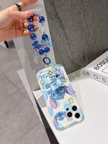 Disney Has Authorized, Phone Case - Chain Set, The Stitch Lilo & Stitch Phone Case Plus A Silicone 3D Or Fluffy Style Stitch Bracelet With Metallic Ring Removable Bracelet, Stitch And Angel Pattern, Compatible With Iphone 17/16/15/14/13/12/11/XS/XR/X Plus Pro Max, Wavy Design Phone Case For Girl, A Stylish Cartoon Summer Phone Case, The Perfect Gift Choice, Phone Protection, Durable Phone Cover, Great Gift For Friends And Family - 白色款式B - 查看 4