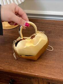 Túi xách mini acrylic mới, túi tote thời trang, ví cầm tay hình trái tim cá nhân hóa, túi dự tiệc sang trọng, túi đeo vai có dây xích. - Vàng - Xem 7