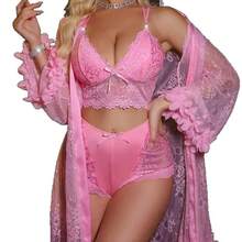 New Fashion Sexy 3 Pieces Lingerie Set Women French Style Lace Bra Panties Nightwear Sleepwear For European American Market Wholesale - 橘色 - 查看 6