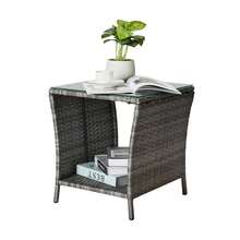 Small Garden Table, Rattan Patio Table With Glass Top & Shelf Under, Weatherproof For Indoor Outdoor, 46x46x50cm Brown - 灰色 - 查看 7