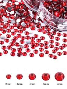 2-6mm Red Flat Bottom Rhinestones Set, With Dotting Pen And Tweezers, 3D Art Flat Rhinestones, 12 Slots Rhinestone Kit, For DIY Crafts, Cups, Bottles, Glasses, Clothes, Loose Shiny Crystals, Craft Decor, Valentine's Day Decoration - 12 Large Red Squares + Pen + Tweezers - View 3