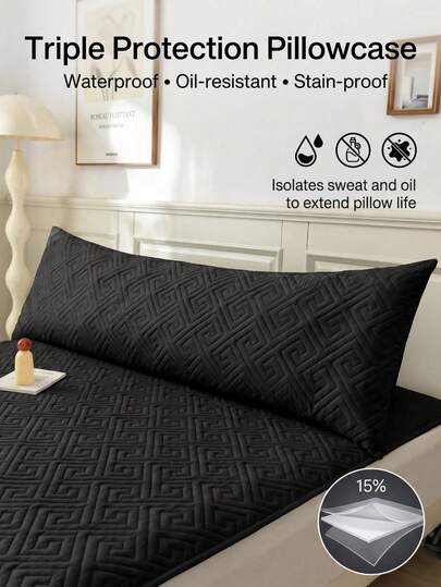 1 Pack Couple Double Pillowcase, Triple Protection Quilted Waterproof Pillow Protector, Anti Saliva Head Oil Stain Dust Resistant, Extend Pillow Life, Pet Friendly, Washable Reusable Machine Washable Soft Breathable Bedding Accessory For Home Hotel Dorm