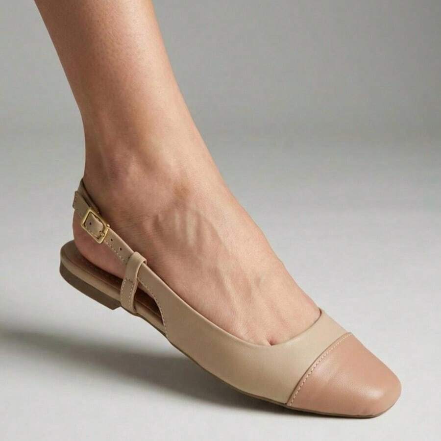 Women's Slingback Flat Shoe, Delicate And Elegant, Two-Tone - 乾枯玫瑰色 - 查看 1