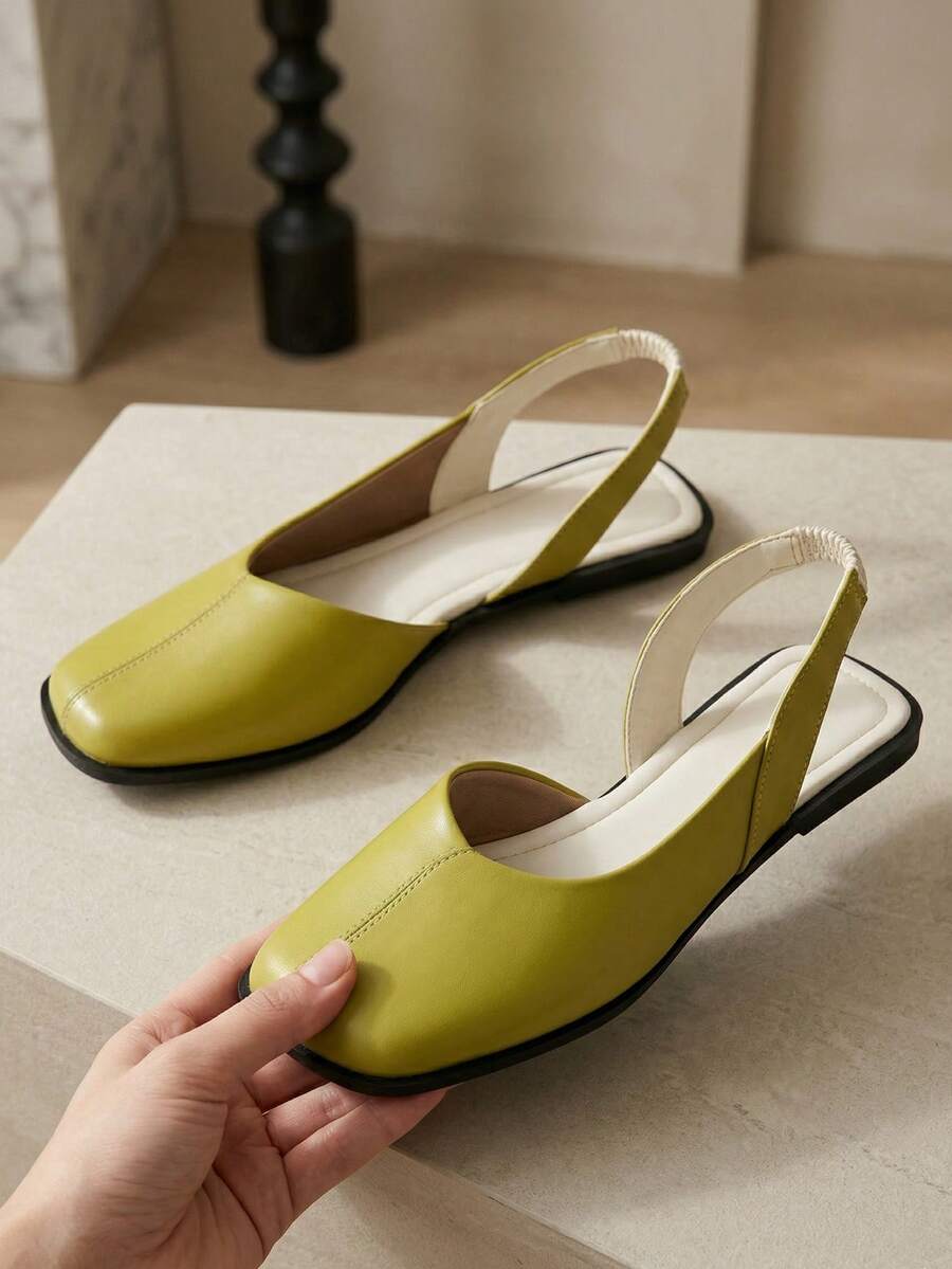 Women's Slingback Flat Shoe, Green, Macerata, Square Toe, Ballerina Style, Elegant, Comfortable, . Ref: R-150 - 綠色 - 查看 1