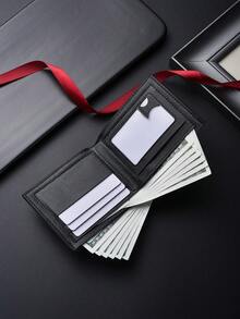 SHABILI Cartera corta de hombre estilo coreano, diseño horizontal clásico talla grande vendido, gran capacidad, múltiples ranuras para tarjetas, negocios - Negro - Ver 2