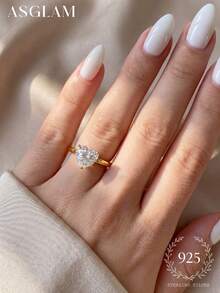 1枚优雅时尚的金色镶白锆石925纯银戒指，适合作为周年纪念/生日礼物 - 金色 - 查看 2