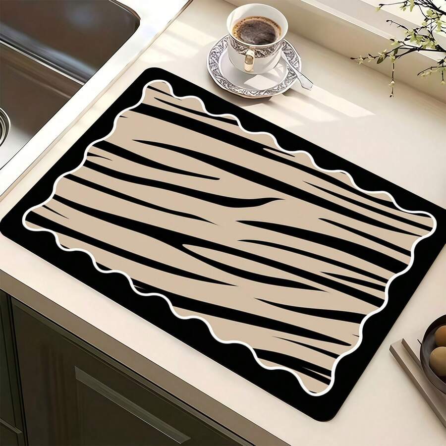 1 pieza Felpudo de cocina súper absorbente y de secado rápido con base antideslizante, apto para barra de café, mesa de comedor - Superficie de fácil limpieza y diseño de secado rápido, se adapta a cocinas modernas o tradicionales, accesorios de barra de café, decoración del hogar con estilo - Estampado de leopardo cálido - Ver 1