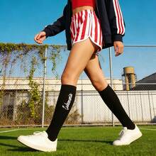 1 Pair Black & White Color Breathable Sports Socks, UV Protection Compression Over-The-Knee Socks, Non-Slip Comfortable For Golf, Tennis And Other Sports - Multicolor - View 5