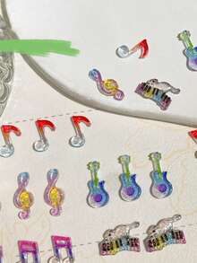 60pcs Glitter Guitar Shaped Resin Decorations, Multi-Size Colorful Embellishments Suitable For Nail Art And DIY Crafts - Multicolor - View 2