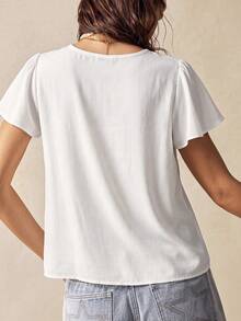 Rusttydustty Women's Bohemian Vacation Daily Vacation White Lace Trim Short Sleeve Blouse Summer - White - View 5