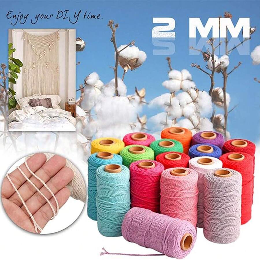 2mm 100m Cotton Rope Cotton Thread, Suitable For Handmade Knitting, Knitting Crafts, Crochet Handmade, Bohemian Decor, Twisted Braided Rope, Handmade Bow Gift Packaging Material, Wedding Decoration, Handmade Gifts, String Lights, Plant Hanging Baskets - 2mm - View 1
