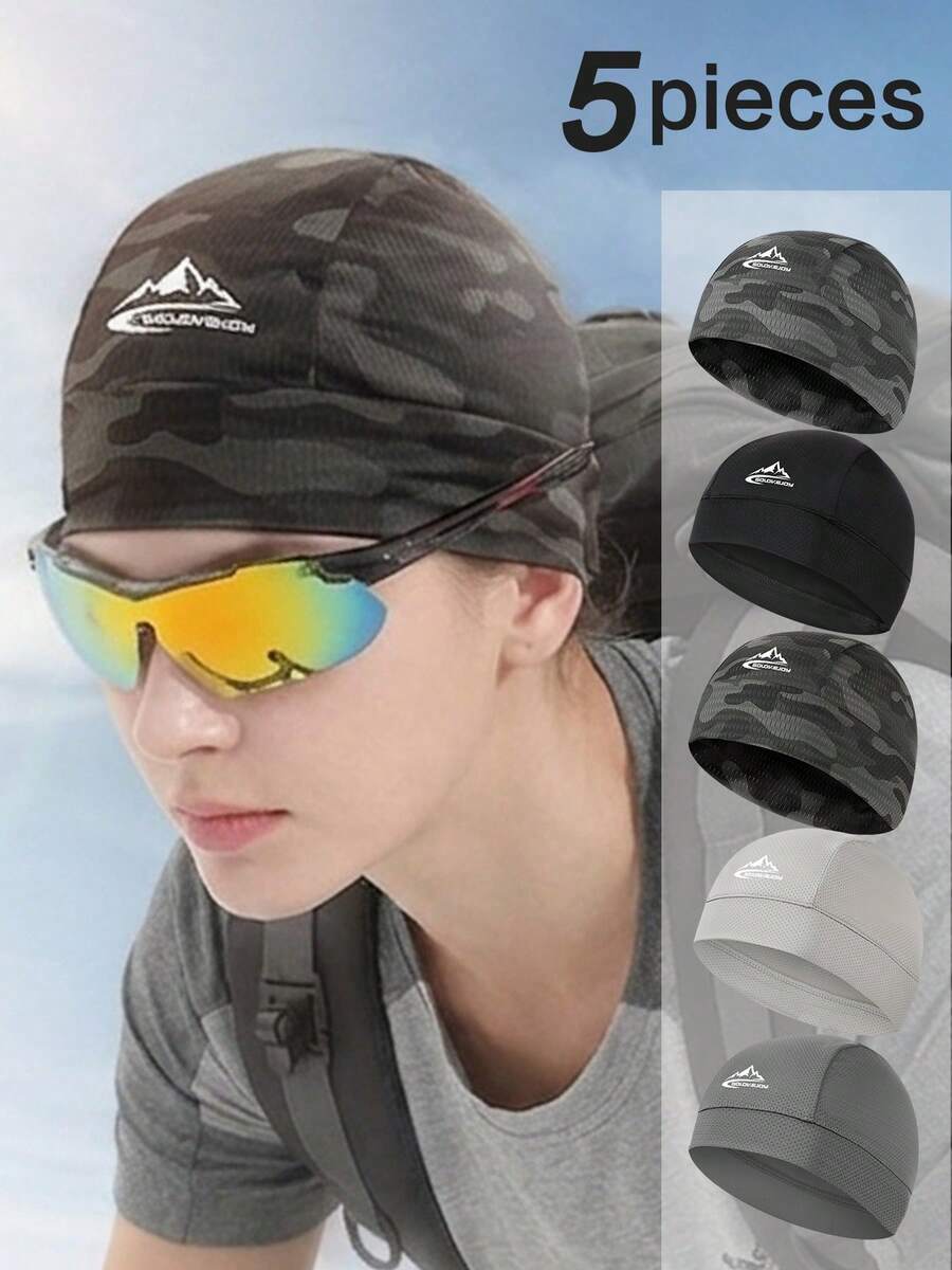 3 piezas Gorras de secado rápido con estampado de calavera - Gorras de ciclismo transpirables de malla UPF50+ - Forros de casco de bicicleta unisex para verano, aptos para correr - Multicolor - Ver 1