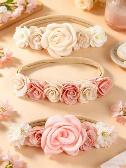 Bộ 3 băng đô co giãn bằng nylon mềm mại, họa tiết hoa nhiều màu sắc cho bé, phù hợp cho mọi mùa, tiệc tùng, lễ kỷ niệm, ngày lễ, đáng yêu và thời trang cho các buổi chụp ảnh của bé.
