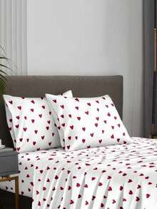 2pcs White & Red Heart Pattern Super Soft Solid Color Pillow Covers, Envelope Closure, Lightweight Bedding For Bedroom, Dorm, Back To School, Breathable & Washable Pillow Case Set - Red and White - View 5